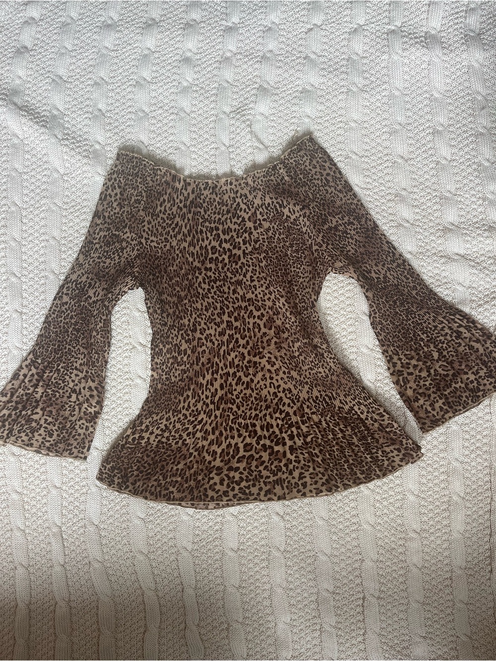 Jaipur Leopard Print Off-Shoulder Bell Sleeve Top - Brown
